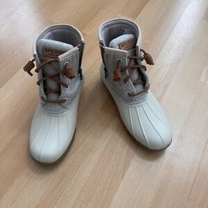 Sperry Cream and Brown Duck Boots